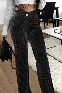 Black Sexy Solid Patchwork Buttons Straight High Waist Straight Solid Color Bottoms