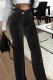 Black Sexy Solid Patchwork Buttons Straight High Waist Straight Solid Color Bottoms