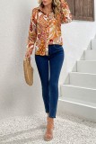 Multicolor Casual Print Patchwork Shirt Collar Tops