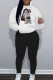 White Casual Print Patchwork Draw String Pocket Hooded Collar Long Sleeve Two Pieces