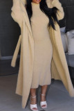 Khaki Casual Solid Basic Half A Turtleneck Long Sleeve Two Pieces