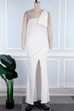 Pink Sexy Party Celebrities Elegant Slit Solid Color One Shoulder Asymmetrical Dresses