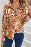 Multicolor Casual Print Patchwork Shirt Collar Tops