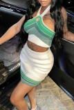Green Street Print Patchwork Halter Sleeveless Two Pieces