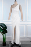 Pink Sexy Party Celebrities Elegant Slit Solid Color One Shoulder Asymmetrical Dresses