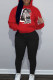 Red Casual Print Patchwork Draw String Pocket Hooded Collar Long Sleeve Two Pieces