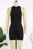 Grey Casual Solid Backless Zipper Collar Skinny Romper