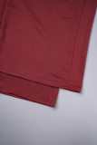 Burgundy Casual Solid Ripped O Neck Sleeveless Two Pieces