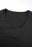 Black Casual Solid Ripped O Neck Sleeveless Two Pieces