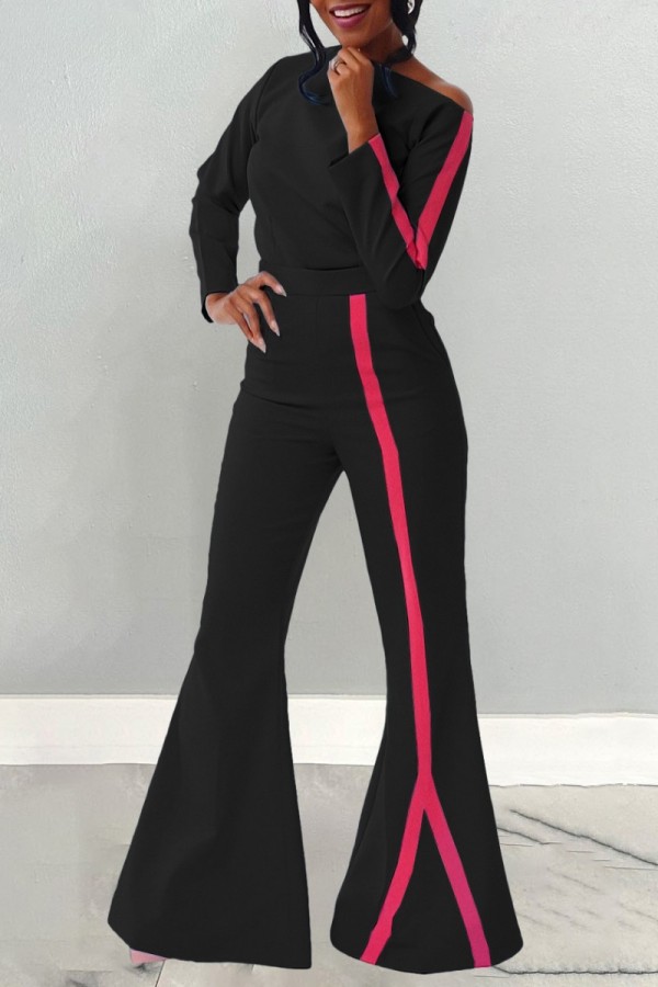 Black Casual Solid Patchwork Oblique Collar Long Sleeve Two Pieces