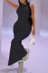 Black Casual Solid Slit Hooded Collar Long Dress Dresses