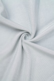 Silver Sexy Solid Backless Asymmetrical Hooded Collar Sleeveless Two Pieces