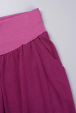 Purple Casual Solid Basic Hooded Collar Long Sleeve Two Pieces