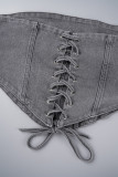 Grey Sexy Street Solid Patchwork Strapless Tops