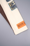 Red Street Letter Print Patchwork Pocket Buckle Buttons Printing Mandarin Collar Long Sleeve Two Pieces(Detachable)
