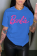 Royal Blue Sweet Street Print Patchwork O Neck T-Shirts