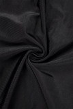 Black Casual Solid Patchwork See-through Half A Turtleneck Long Sleeve Two Pieces