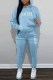Sky Blue Casual Print Letter Hooded Collar Long Sleeve Two Pieces