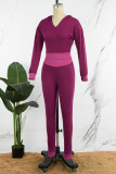 Purple Casual Solid Basic Hooded Collar Long Sleeve Two Pieces