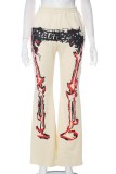 Apricot Casual Print Basic Regular High Waist Conventional Positioning Print Trousers