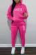 Rose Red Casual Print Letter Hooded Collar Long Sleeve Two Pieces