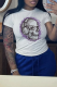 White Daily Vintage Print Skull Patchwork O Neck T-Shirts