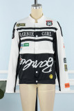 Red Street Letter Print Patchwork Pocket Buckle Buttons Printing Mandarin Collar Long Sleeve Two Pieces(Detachable)