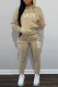 Khaki Casual Print Letter Hooded Collar Long Sleeve Two Pieces