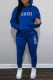 Blue Casual Print Letter Hooded Collar Long Sleeve Two Pieces