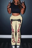 Apricot Casual Print Basic Regular High Waist Conventional Positioning Print Trousers