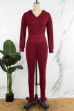 Purple Casual Solid Basic Hooded Collar Long Sleeve Two Pieces