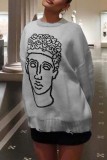 Grey Casual Embroidery Basic O Neck Tops