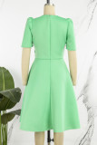 Green Casual Solid Patchwork V Neck A Line Short Sleeve Dress