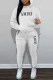 White Casual Print Letter Hooded Collar Long Sleeve Two Pieces