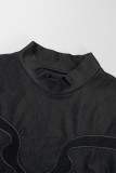 Black Casual Solid Patchwork See-through Half A Turtleneck Long Sleeve Two Pieces