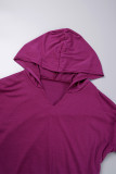 Purple Casual Solid Basic Hooded Collar Long Sleeve Two Pieces