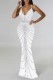 White Sexy Patchwork Hot Drilling Backless Spaghetti Strap Long Dress Dresses