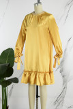 Yellow Elegant Solid Bandage Patchwork Beading Mandarin Collar Ball Gown Dresses