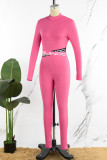 Rose Red Street Print Patchwork Half A Turtleneck Skinny Jumpsuits