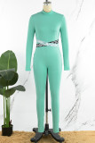 Rose Red Street Print Patchwork Half A Turtleneck Skinny Jumpsuits