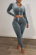 Grey Casual Solid Patchwork Long Sleeve Two Pieces