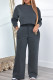 Dark Gray Casual Solid Patchwork Draw String Pocket O Neck Long Sleeve Two Pieces