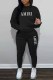 Black Casual Print Letter Hooded Collar Long Sleeve Two Pieces