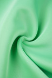 Green Casual Solid Patchwork V Neck A Line Short Sleeve Dress