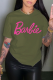 Army Green Sweet Street Print Patchwork O Neck T-Shirts