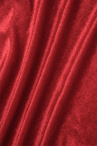 Red Casual Sportswear Solid Patchwork Draw String Zipper Zipper Collar Long Sleeve Two Pieces
