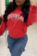 Red Street Daily Print Draw String Letter Hooded Collar Tops