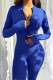 Colorful Blue Casual Solid Patchwork Zipper O Neck Skinny Jumpsuits