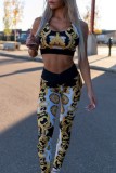 White Casual Sportswear Print Patchwork Vests Pants U Neck Sleeveless Two Pieces