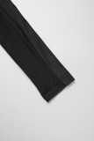 Black Casual Solid Patchwork See-through Half A Turtleneck Long Sleeve Two Pieces